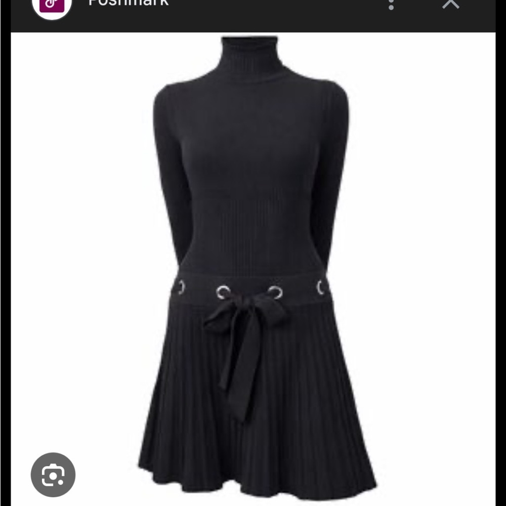 VENUS Black Turtleneck Dress with Stylish Belt - Picture 4 of 8
